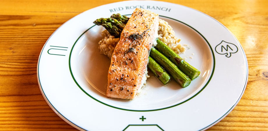 Salmon served with asparagus