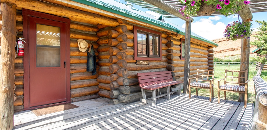Exterior view of porch of Sioux cabin